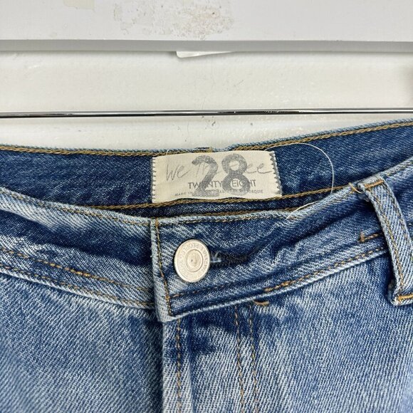 FREE PEOPLE Maggie Straight Leg Mid Rise Distressed Denim Jeans in Blue US 28 - Picture 8 of 14